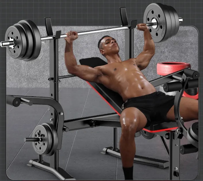 Adjustable Foldable Weight Bench with Barbell Rack