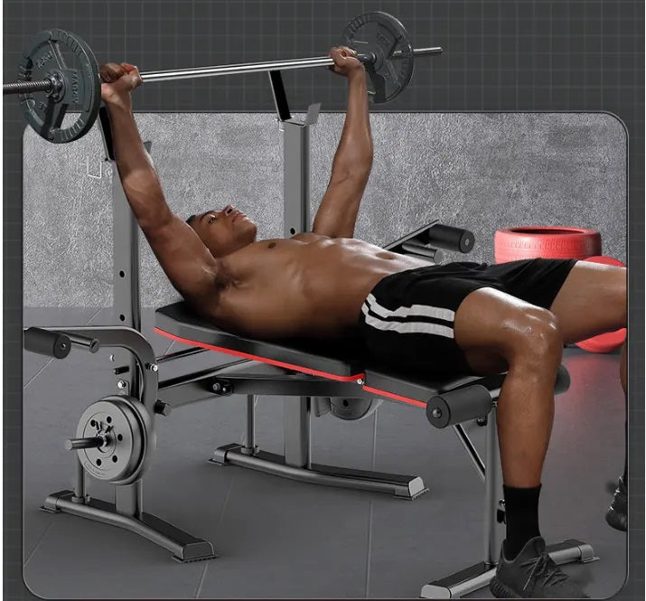 Adjustable Foldable Weight Bench with Barbell Rack
