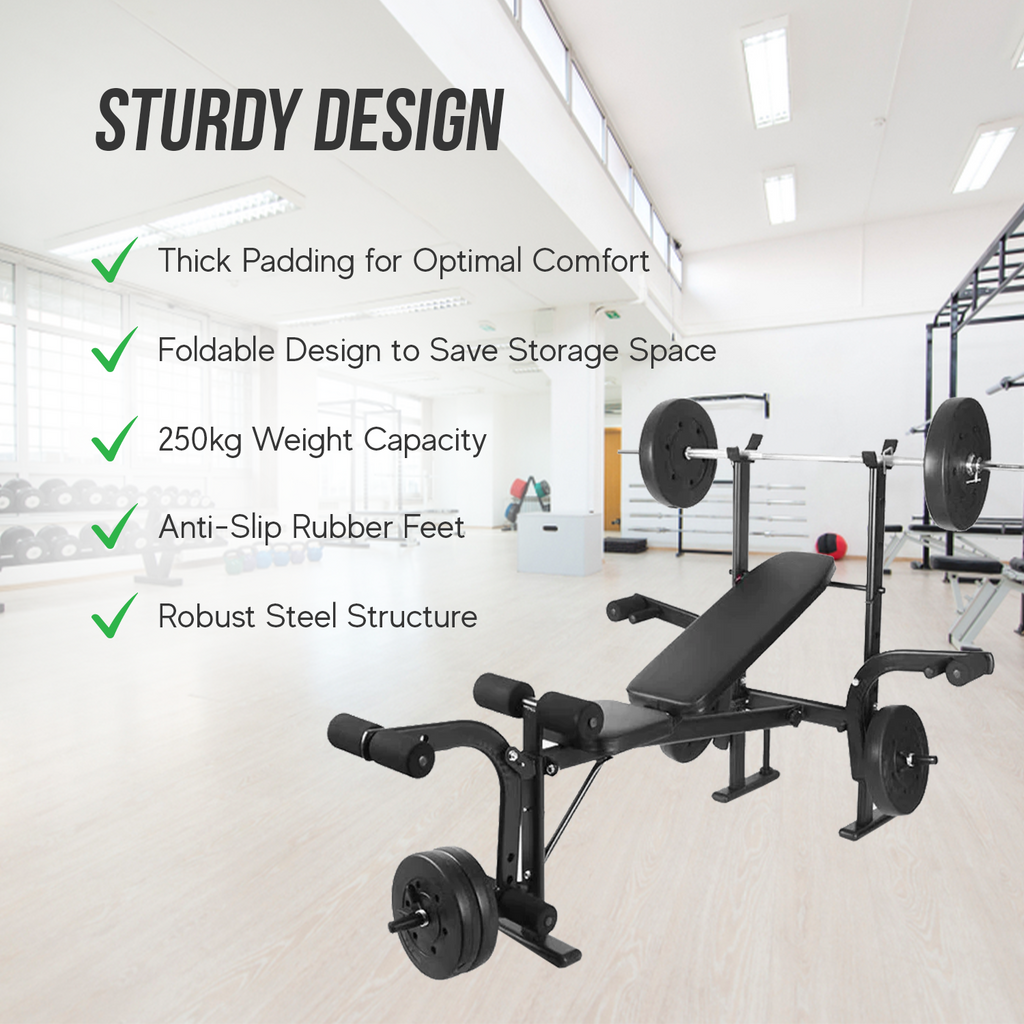 Adjustable Foldable Weight Bench with Barbell Rack