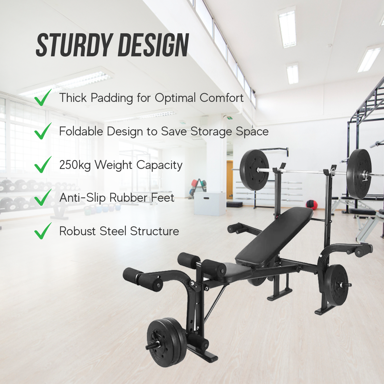 Adjustable Foldable Weight Bench with Barbell Rack