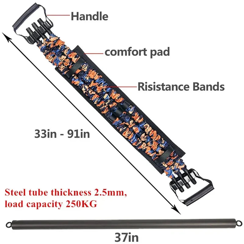 TrainYourBody Band and Bar Set 2.0 – Multifunction Resistance Kit with Bar + App (Summer Bundle)