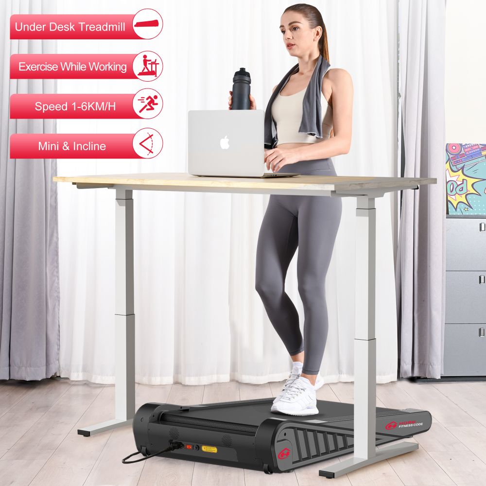 TrainYourBody Under Desk Walking Treadmill – 5% Incline – Compact & Quiet – 1 to 6 km/h – 2.5HP Motor – No Assembly – Home & Office Use