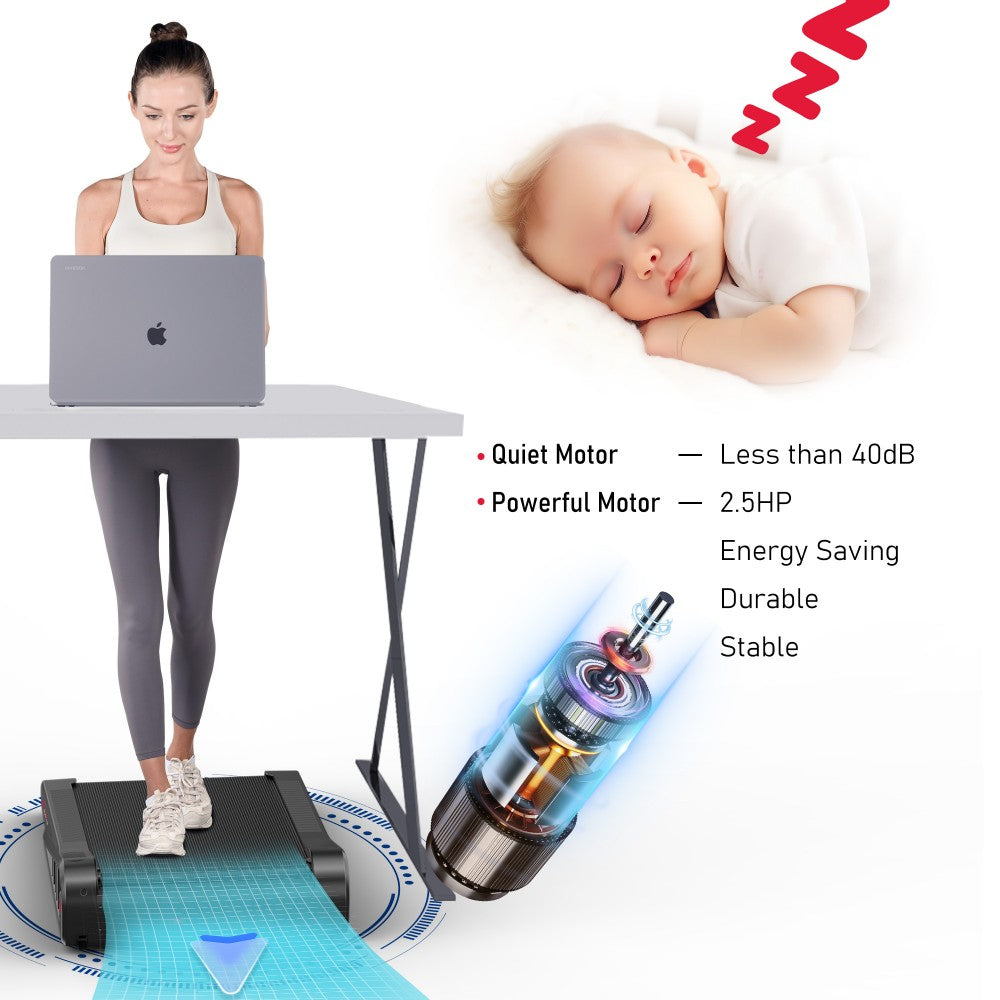 TrainYourBody Under Desk Walking Treadmill – 5% Incline – Compact & Quiet – 1 to 6 km/h – 2.5HP Motor – No Assembly – Home & Office Use